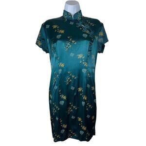 Vintage 1980's Breakin' Loose Cheongsam Asian Style Dress Teal Green